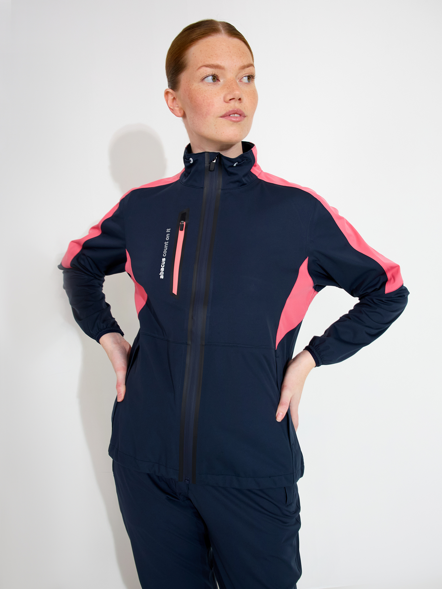 Lds Bounce rainjacket - navy/lipstick in the group WOMEN / Rainwear at Abacus Sportswear (2080325)