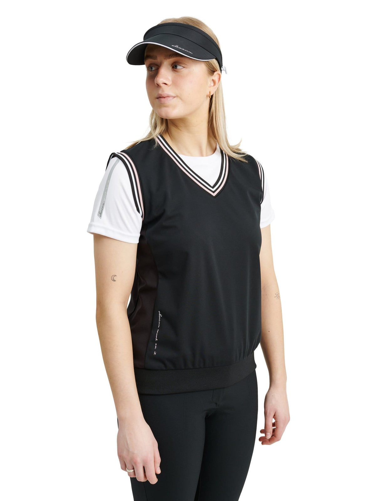 Lds Dornoch hybrid vest - black/begonia-1