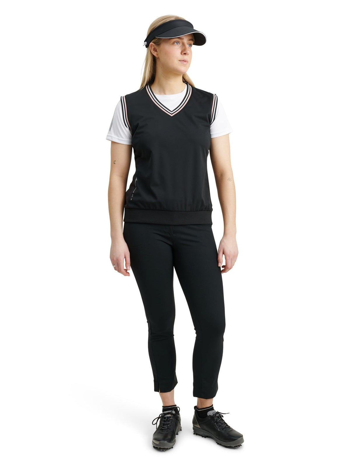 Lds Dornoch hybrid vest - black/begonia-3