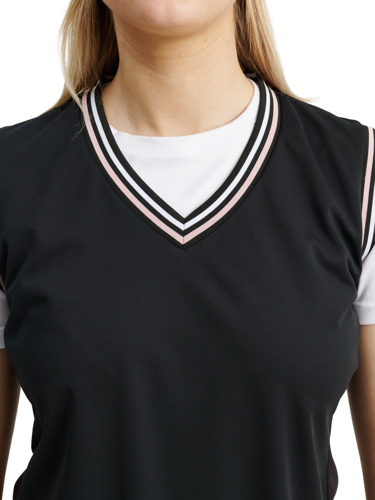Lds Dornoch hybrid vest - black/begonia-4