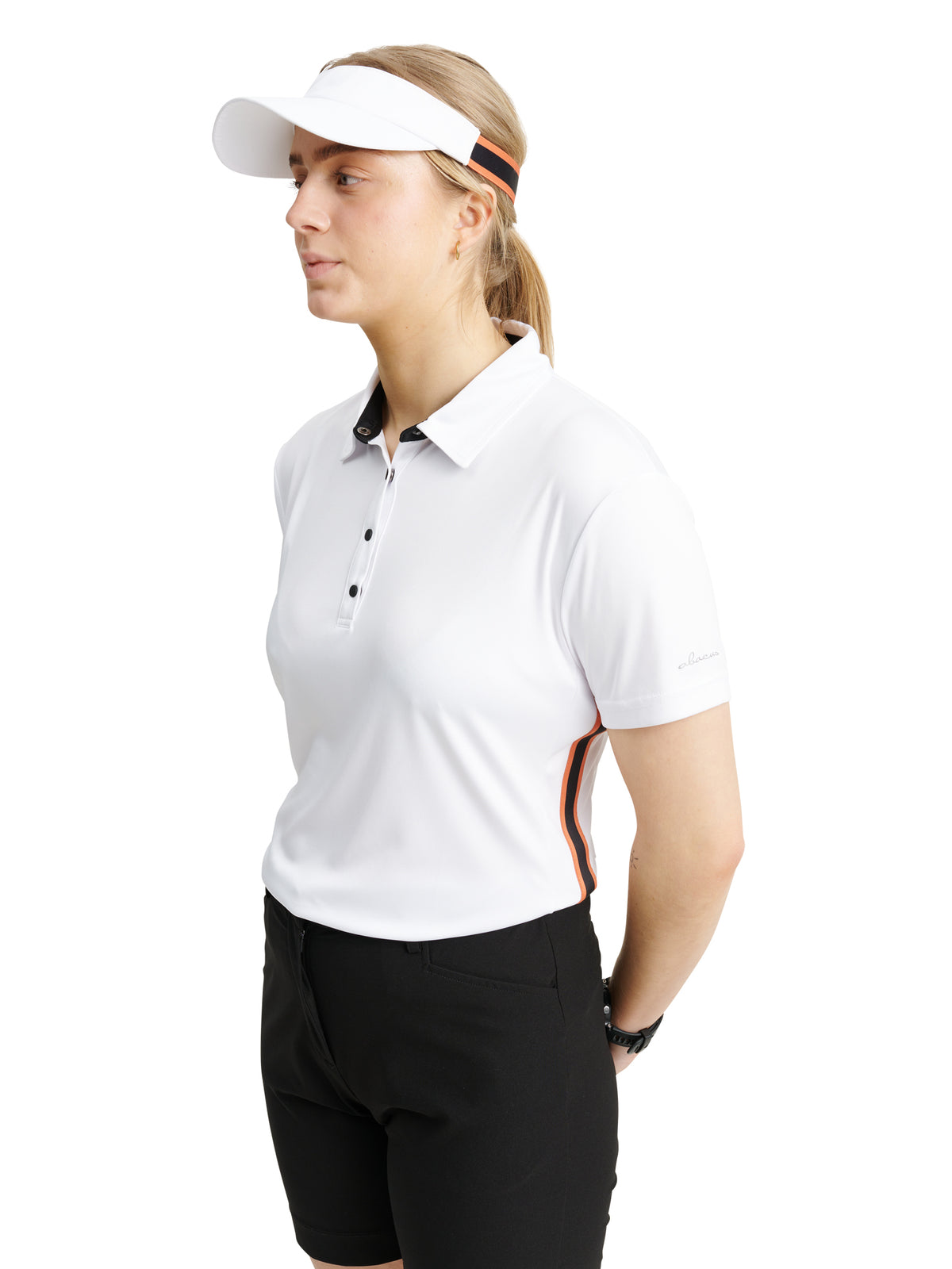 Lds Cherry stripe polo - white-1