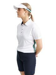 Lds Cherry stripe polo - aqua/white