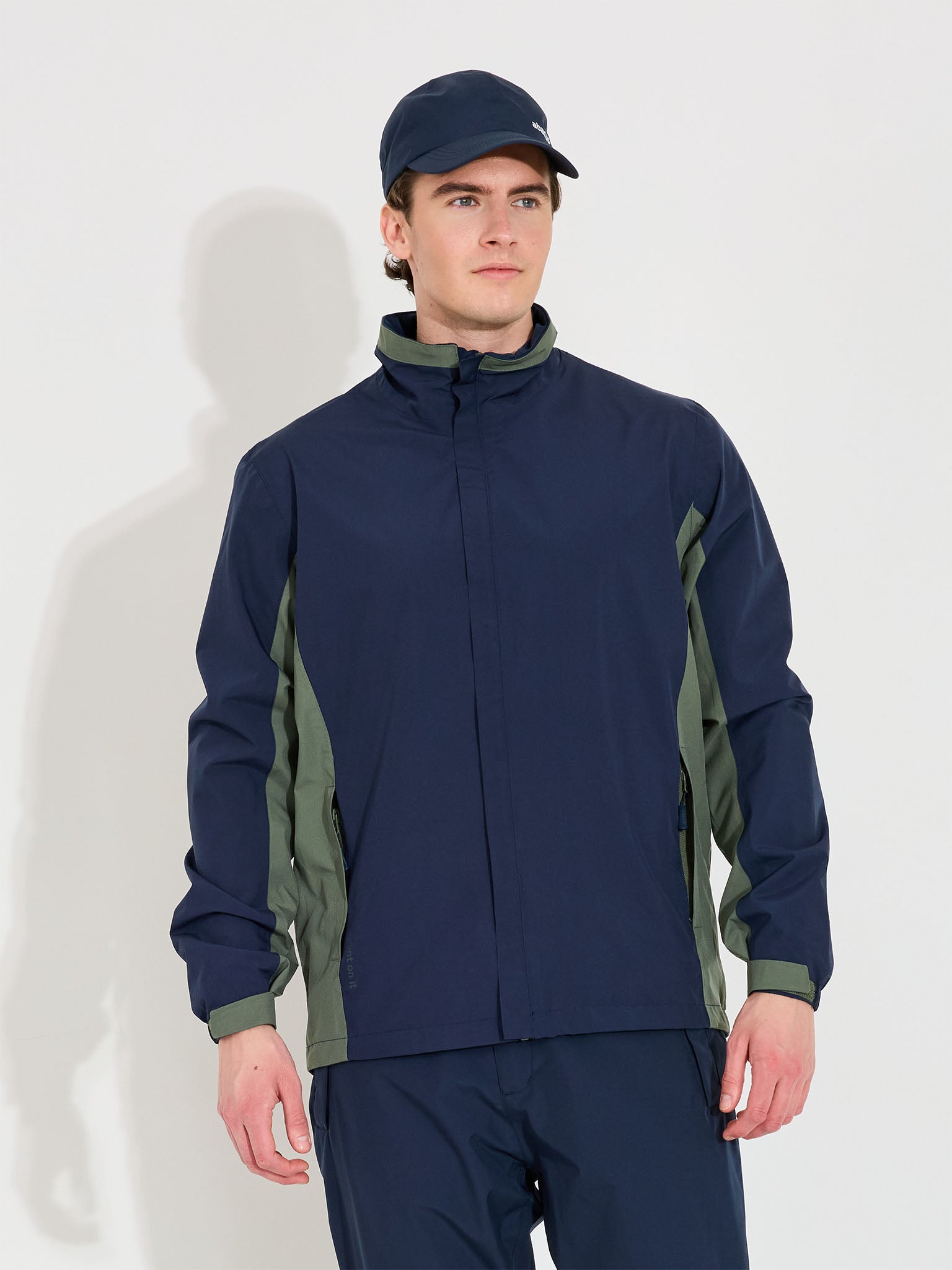 Mens Links stretch rainjacket - navy/forest