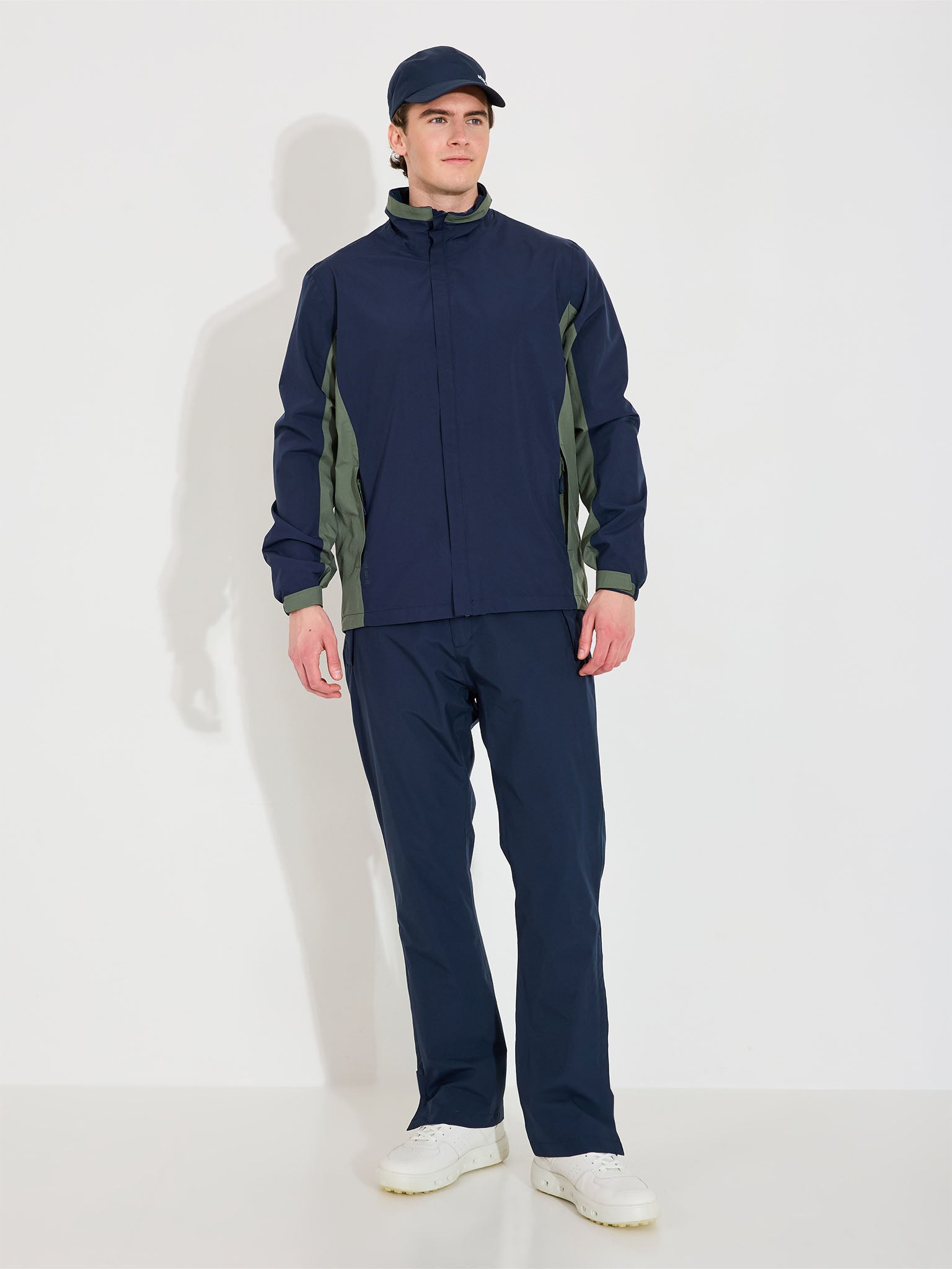Mens Links stretch rainjacket - navy/forest-3
