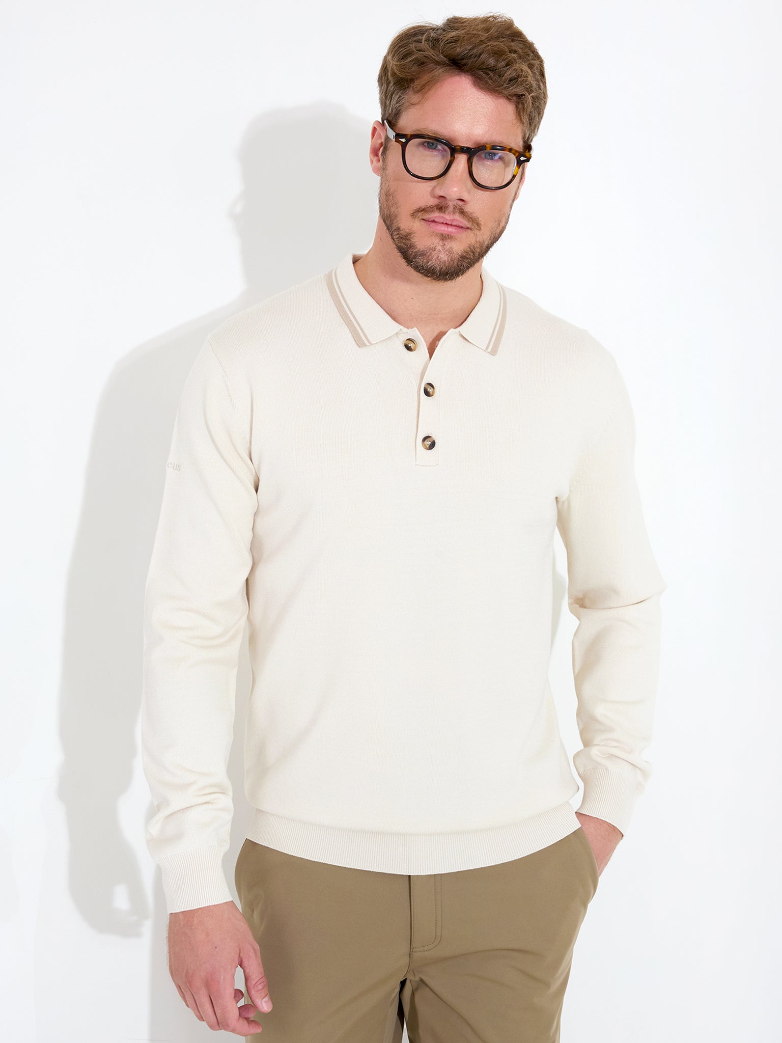 Mens Niblick longsleeve polo - clam