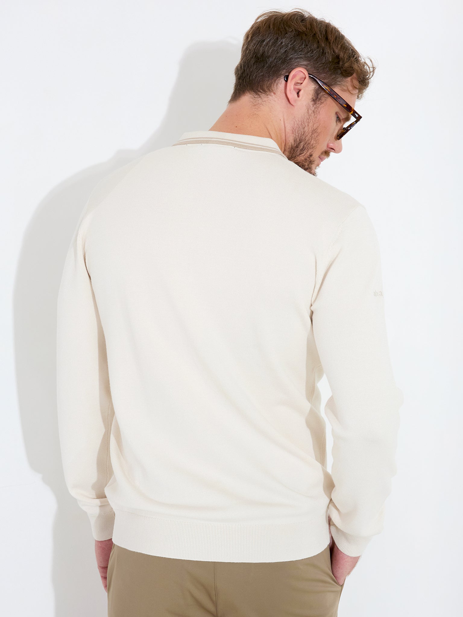 Mens Niblick longsleeve polo - clam