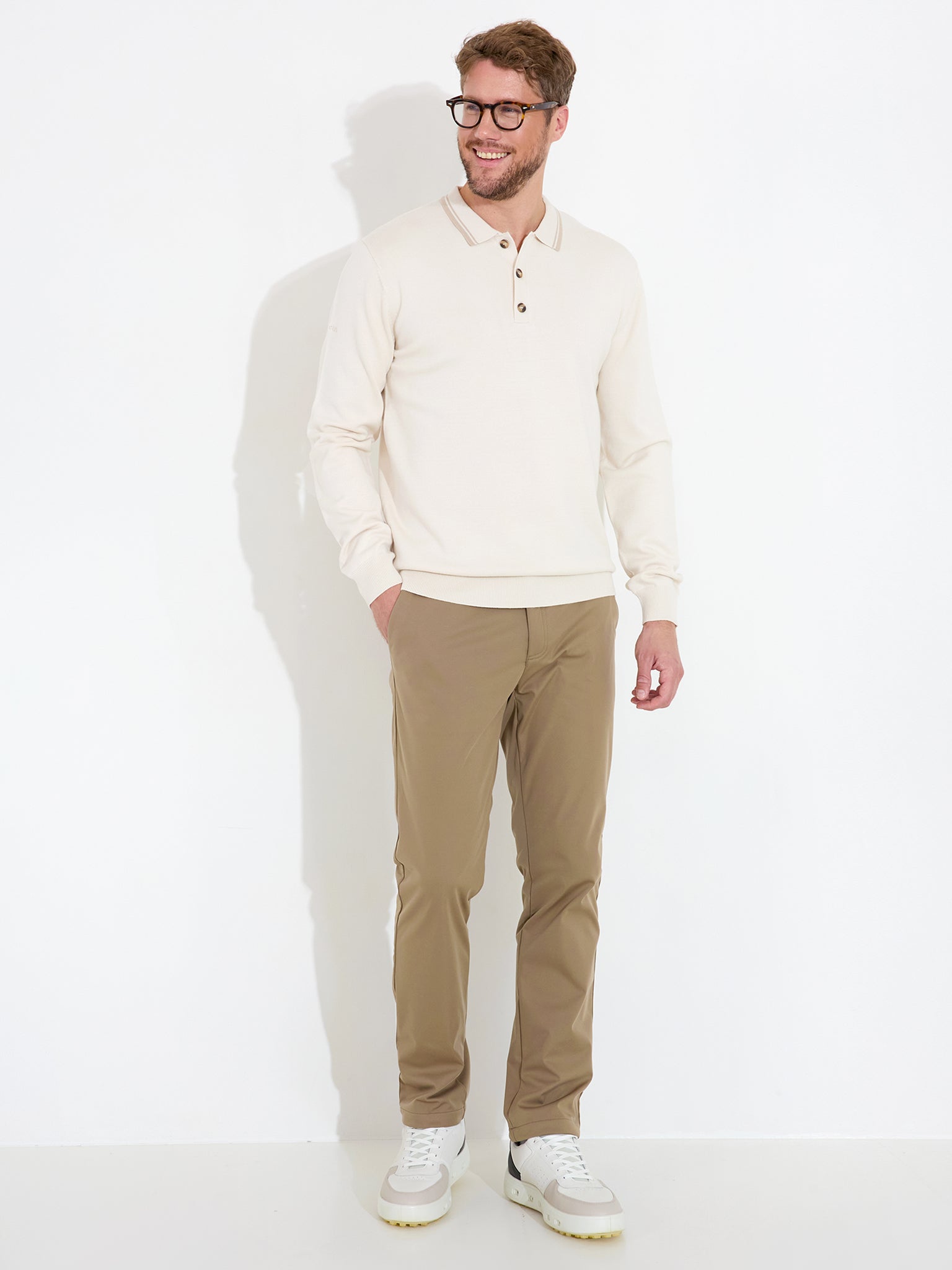Mens Niblick longsleeve polo - clam-3
