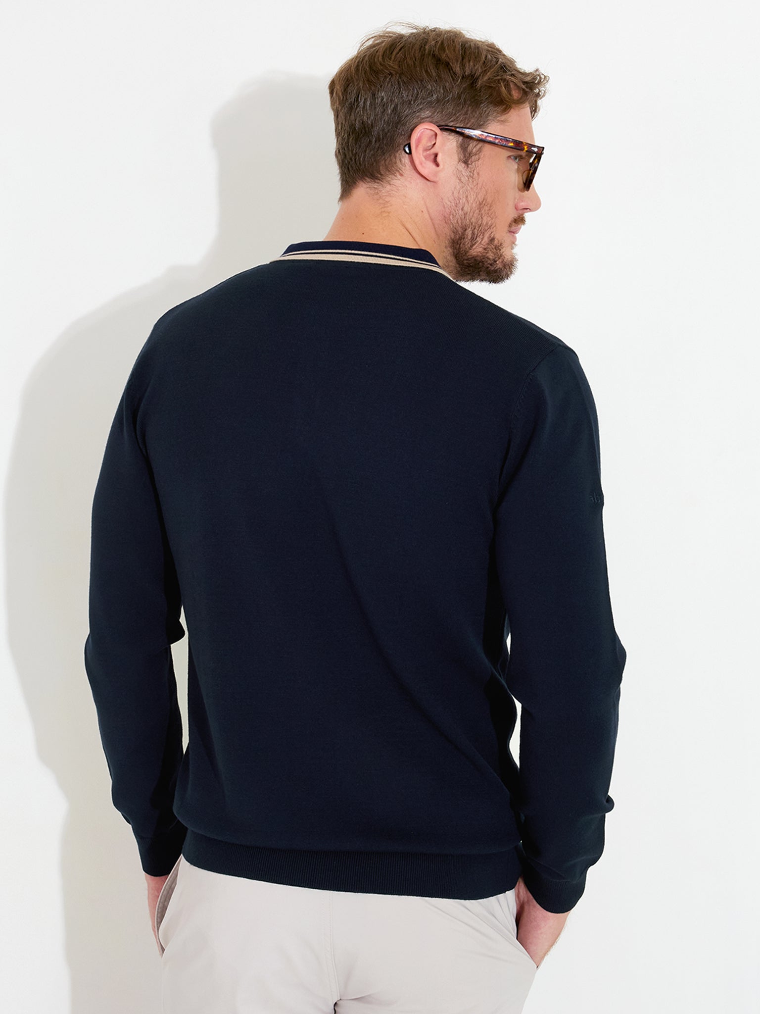 Mens Niblick longsleeve polo - navy