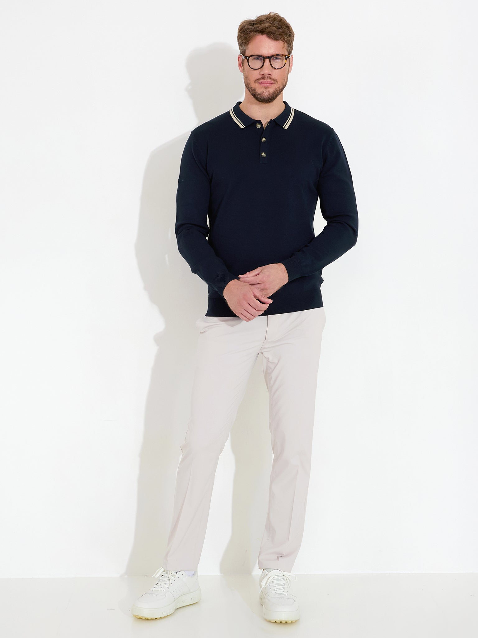 Mens Niblick longsleeve polo - navy-3