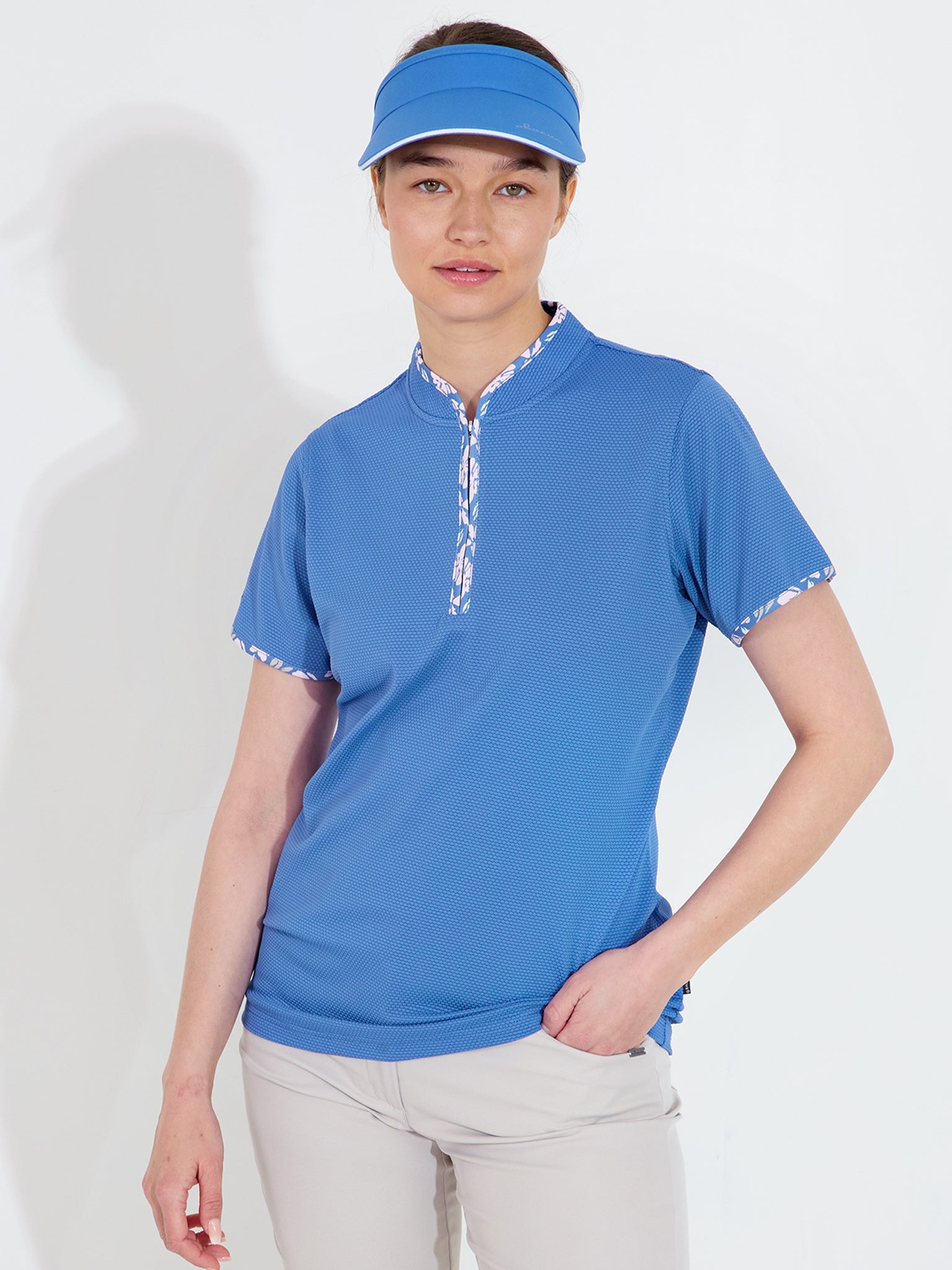 Lds Victoria polo - horizon flower – Abacus Sportswear