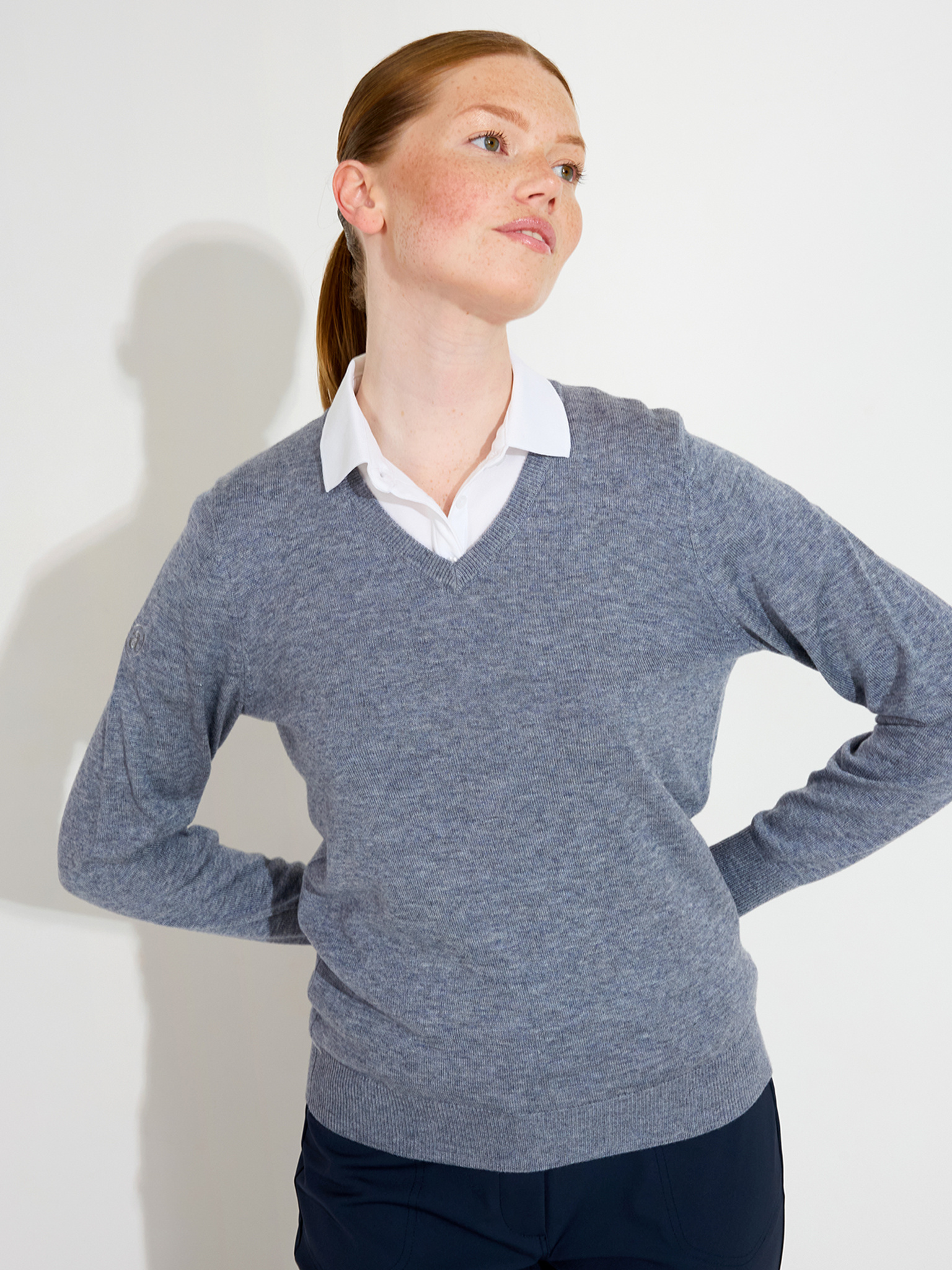 Lds Liffin V-neck pullover - greymelange