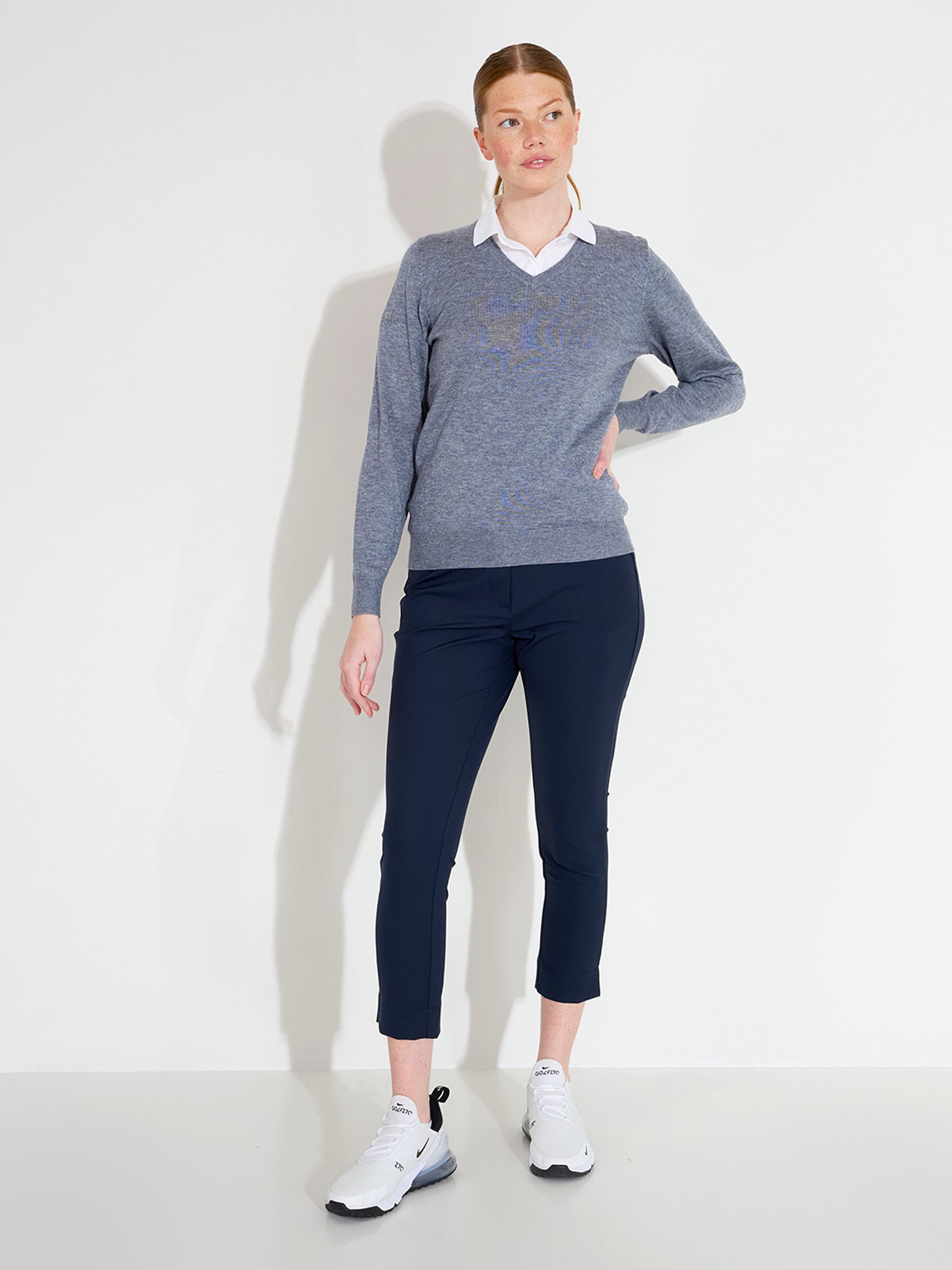 Lds Liffin V-neck pullover - greymelange