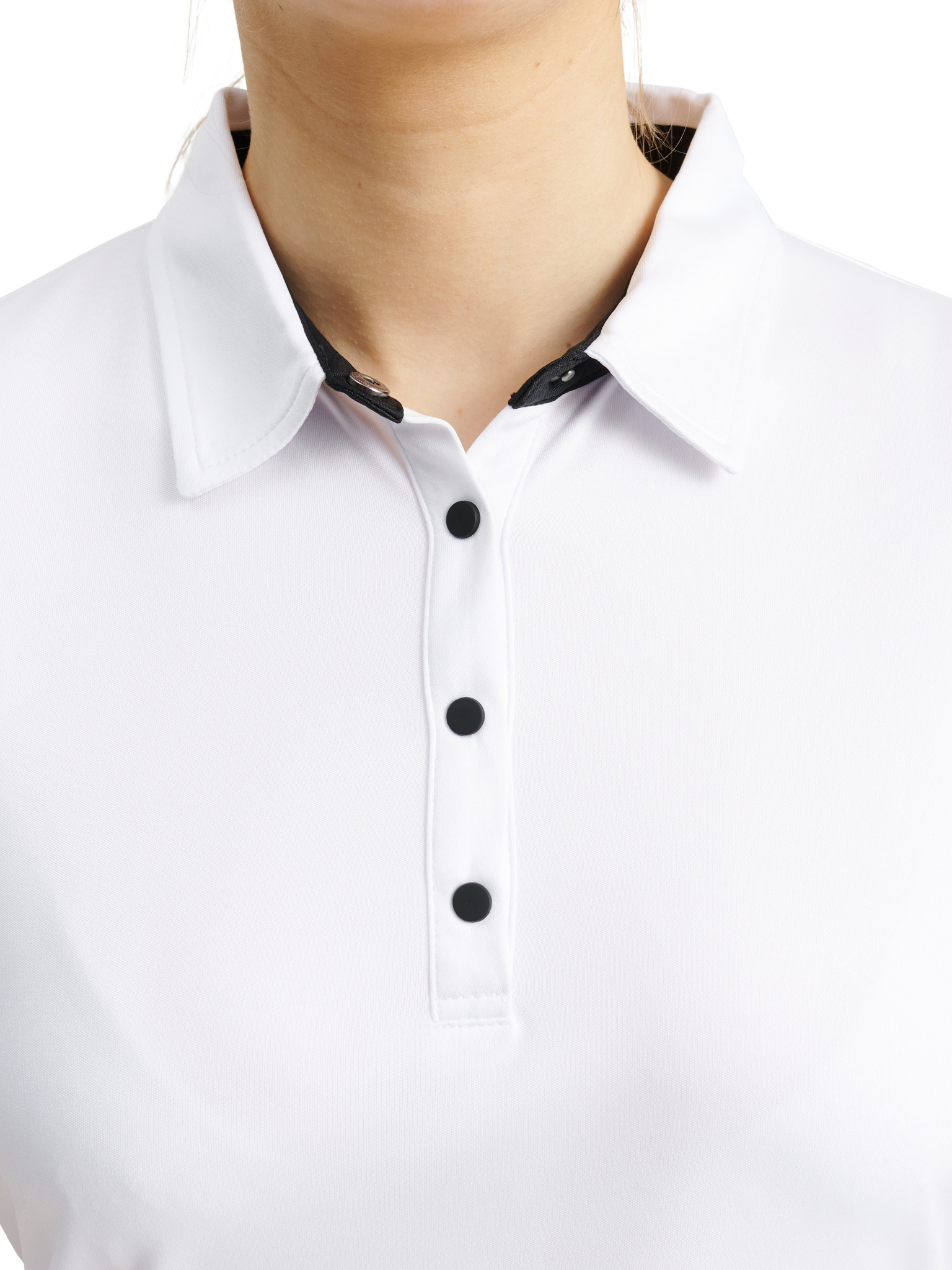 Lds Cherry stripe polo - white