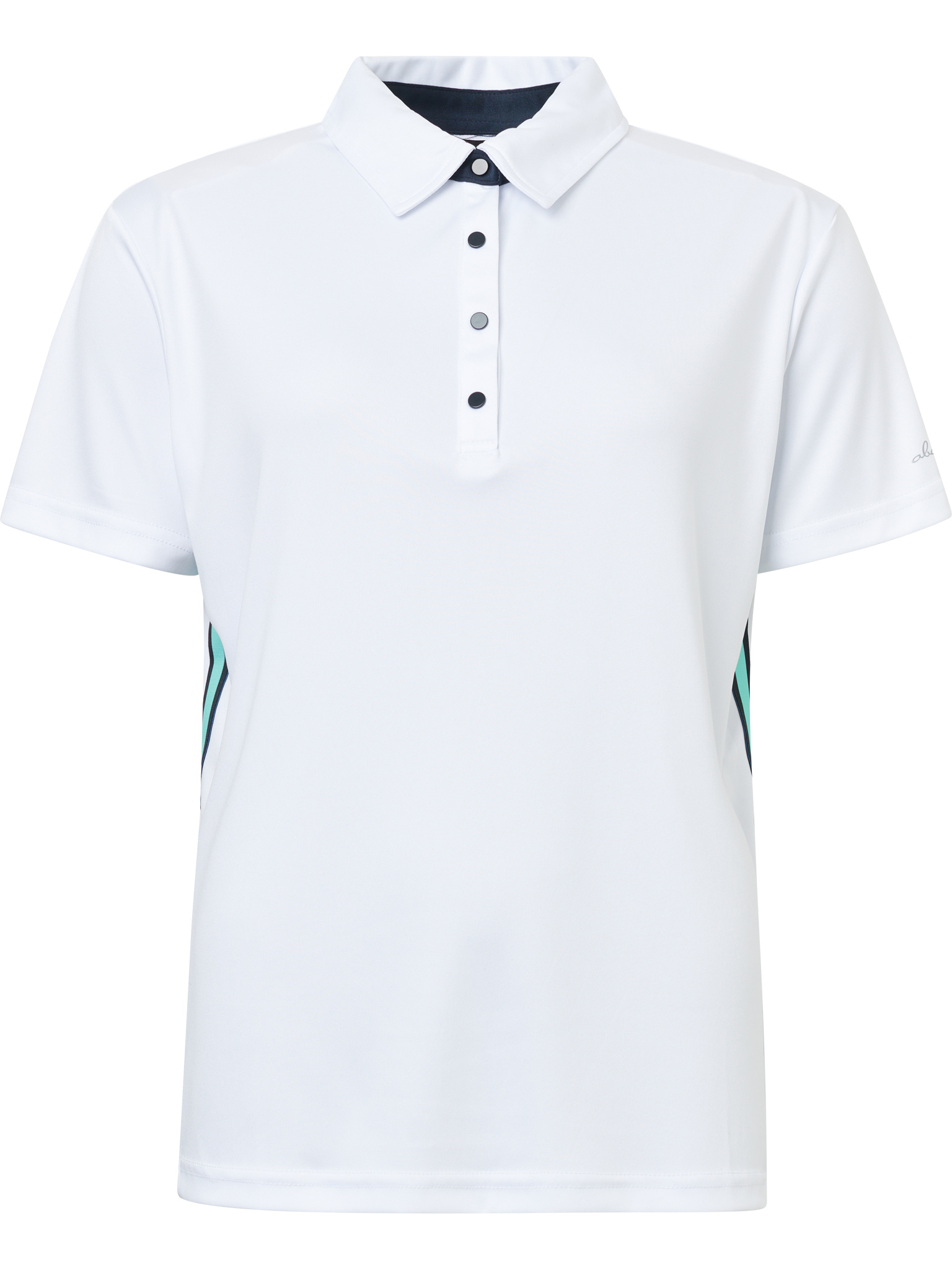 Lds Cherry stripe polo - aqua/white